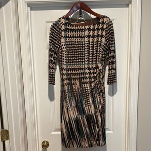Anne Klein Black and Cream with hints of turquoise Houndstooth Dress